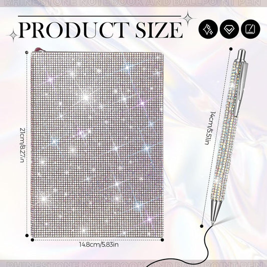 Silver AB Rhinestone Notebook & Pen Set (PEN COLORS VARY)