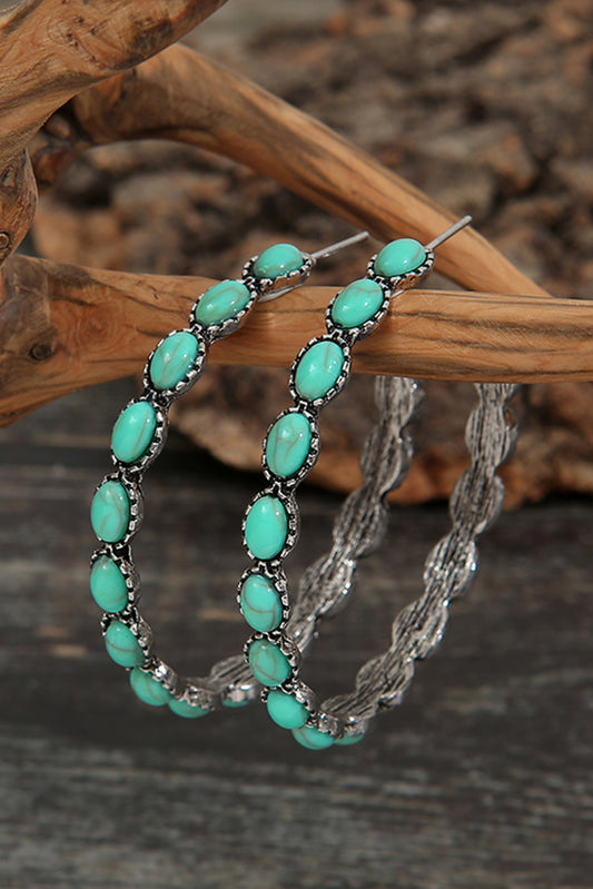 Turquoise Gem Inlay Hoops