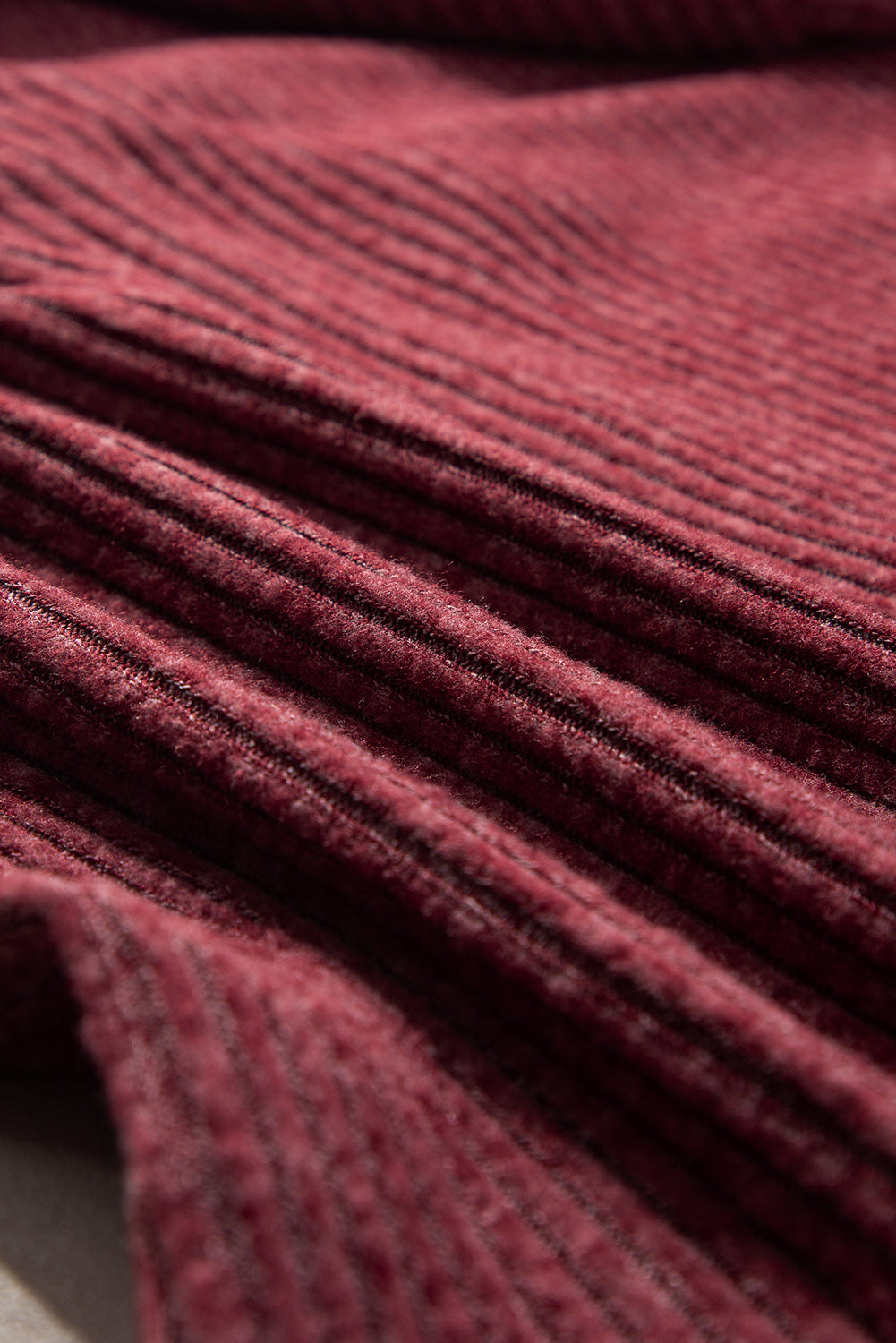 Red Dahlia Ribbed Zip Up Front Drawstring Hoodie