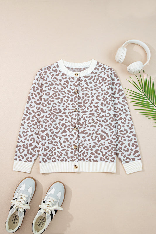 Khaki Leopard Knitted Cardigan Sweater