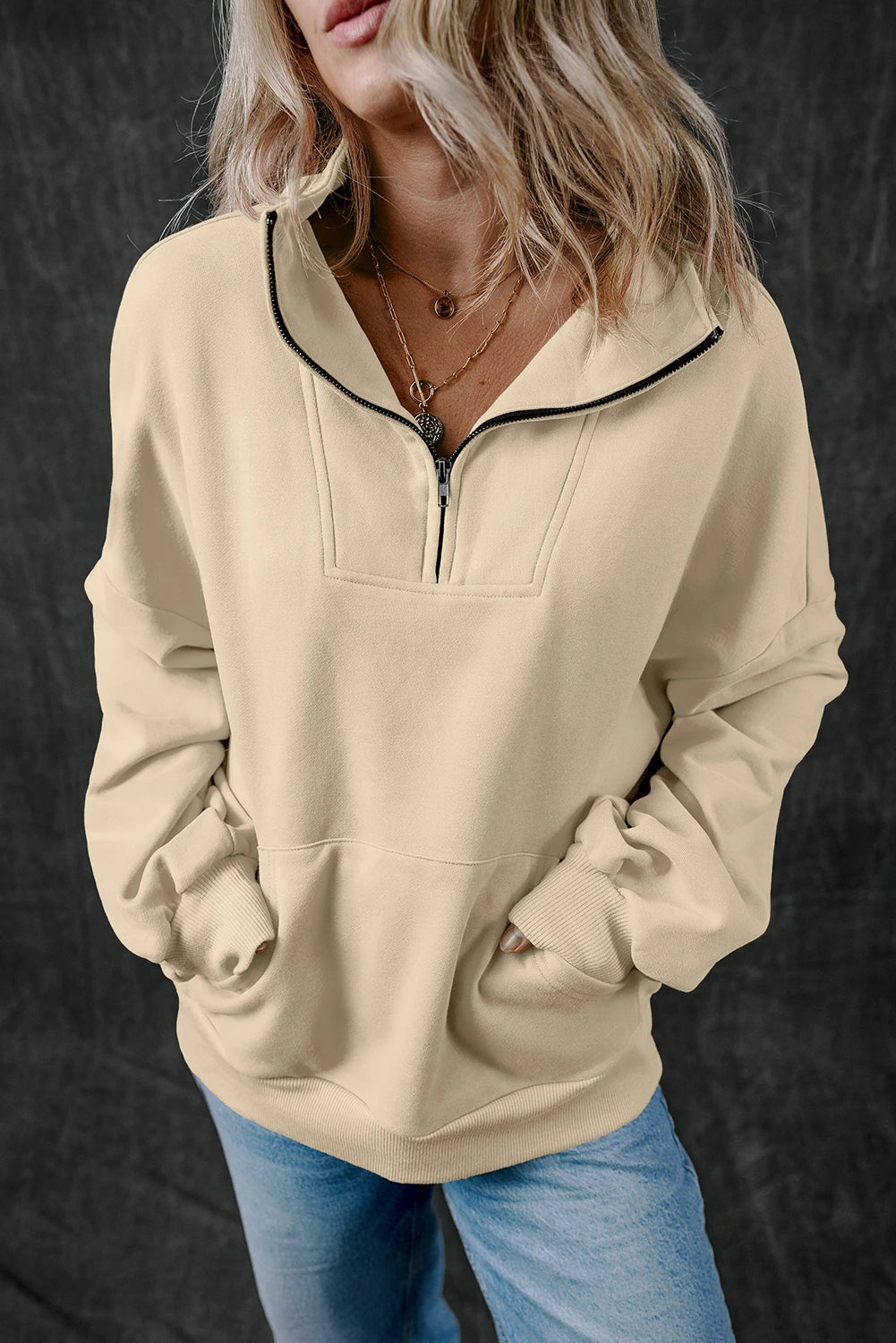 Smoke Gray Zip-up Kangaroo Pocket Sweatshirt