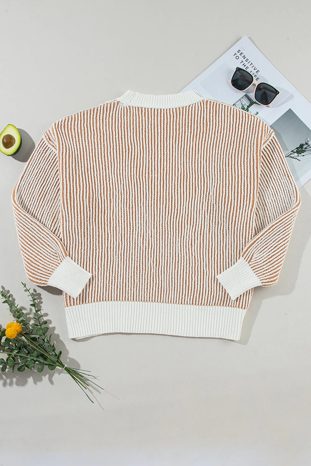 Relaxed Fit Chestnut Striped Textured Sweater