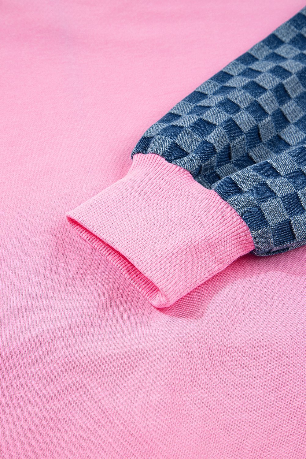 Bonbon Checkered Patchwork Kangaroo Pocket Half Zipper Hoodie