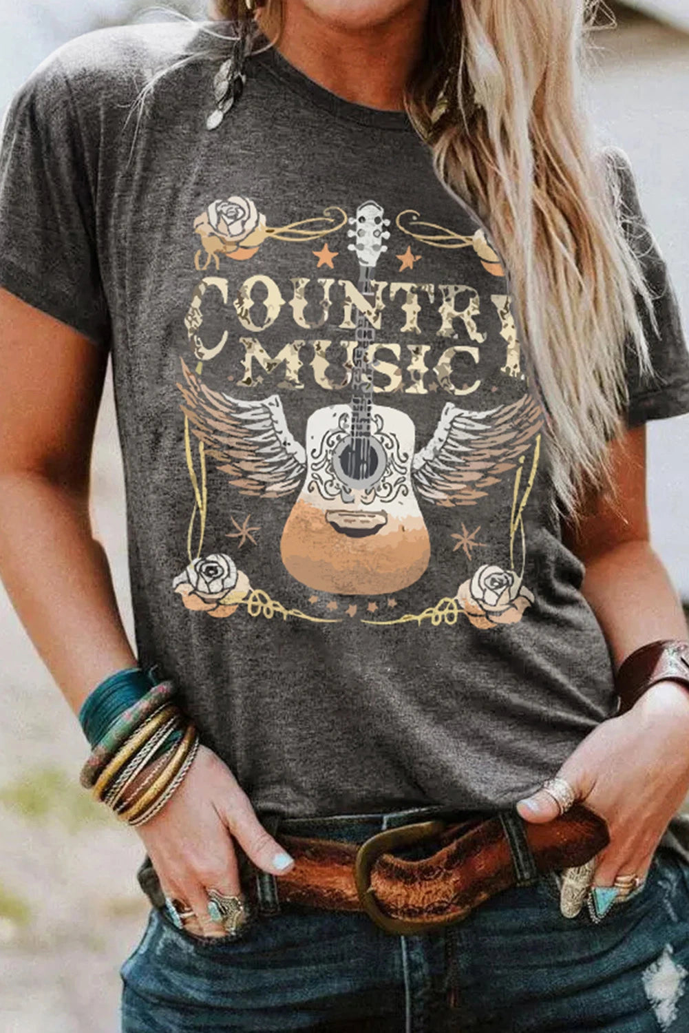 Gray COUNTRY MUSIC Guitar Graphic Tee