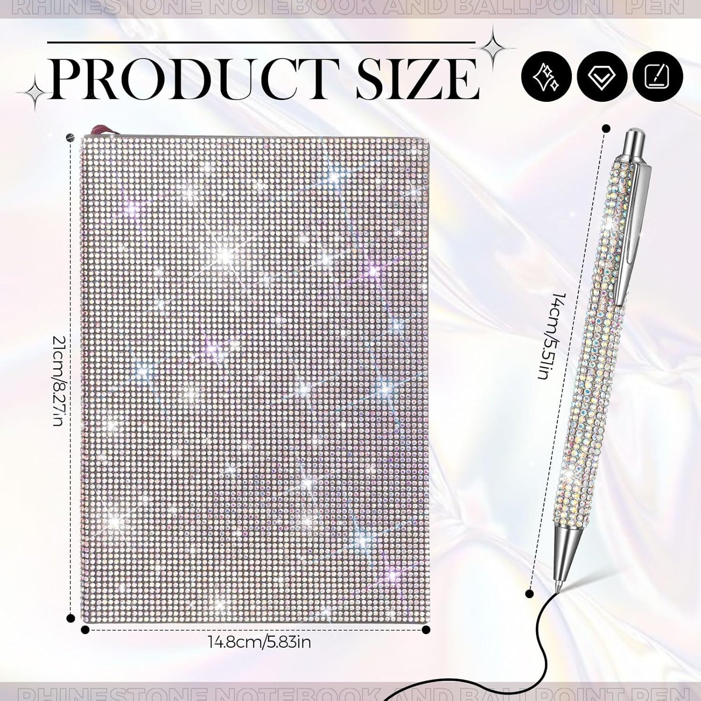Silver AB Rhinestone Notebook & Pen Set (PEN COLORS VARY)