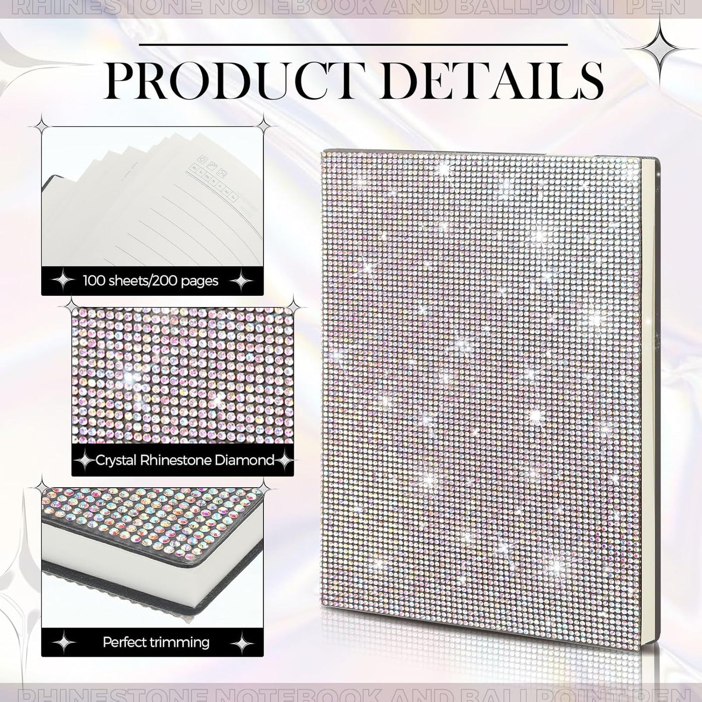 Silver AB Rhinestone Notebook & Pen Set (PEN COLORS VARY)