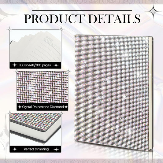 Silver AB Rhinestone Notebook & Pen Set (PEN COLORS VARY)