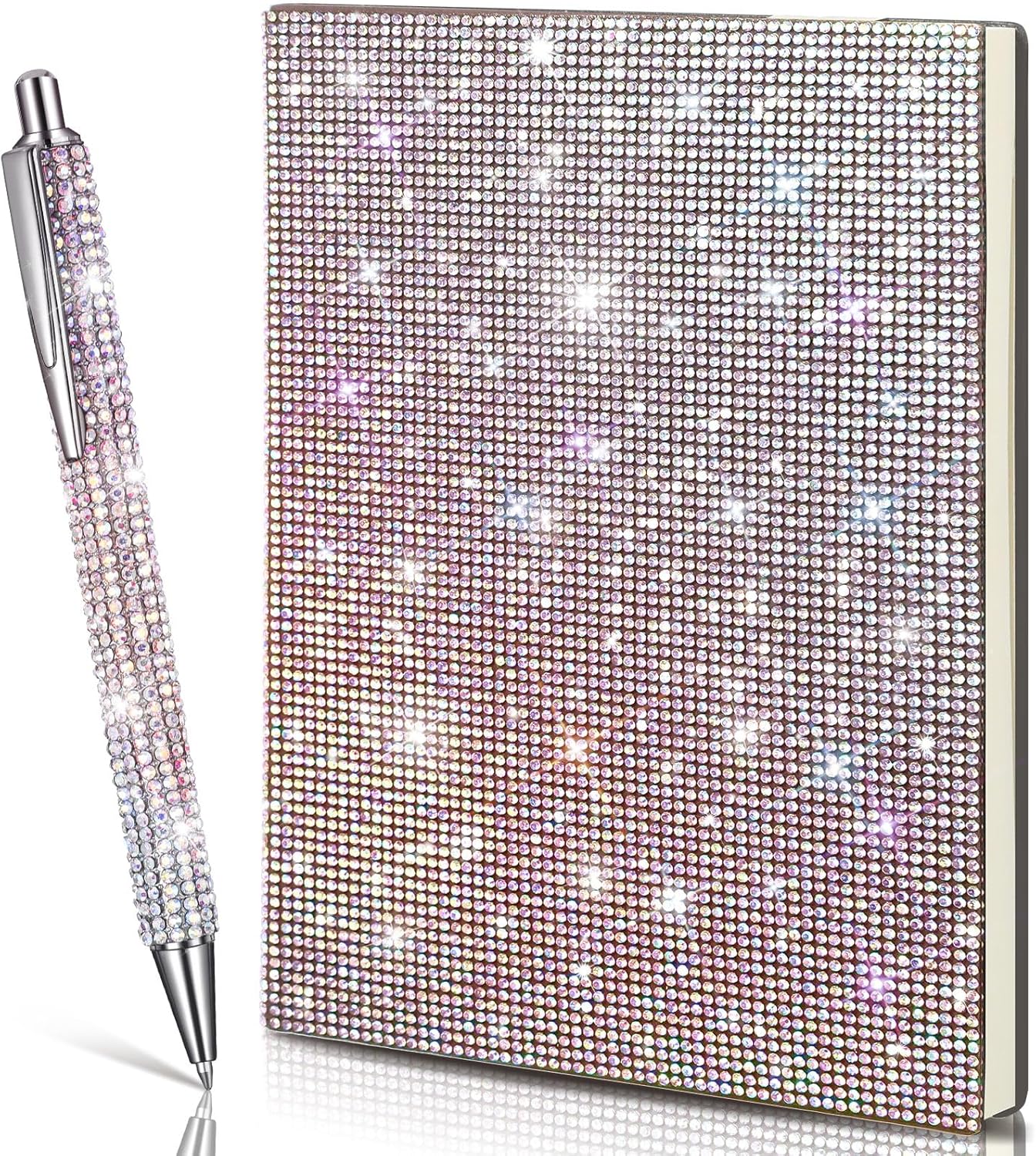 Silver AB Rhinestone Notebook & Pen Set (PEN COLORS VARY)