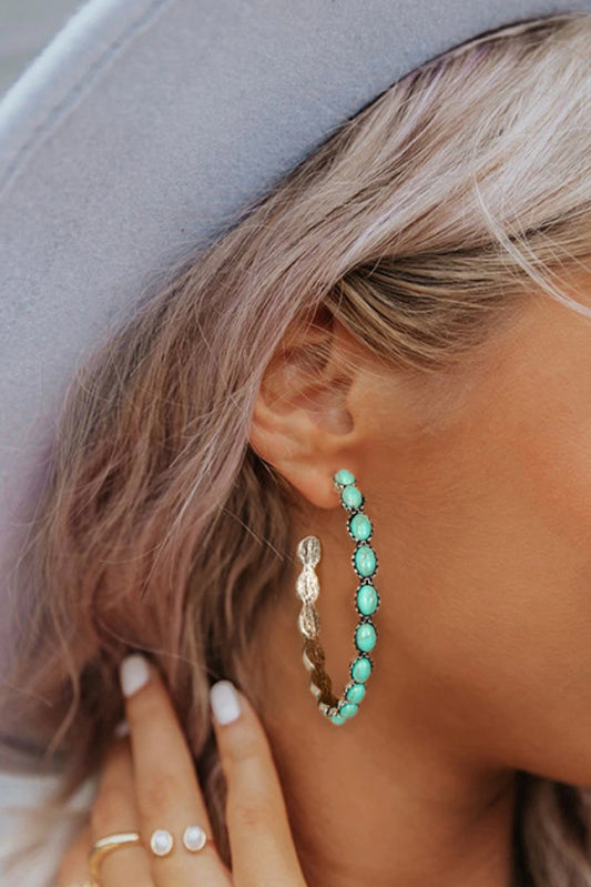 Turquoise Gem Inlay Hoops