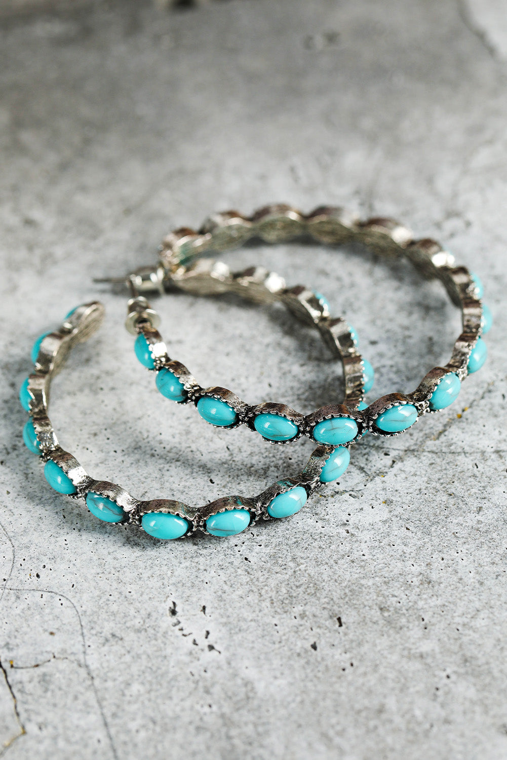 Turquoise Gem Inlay Hoops