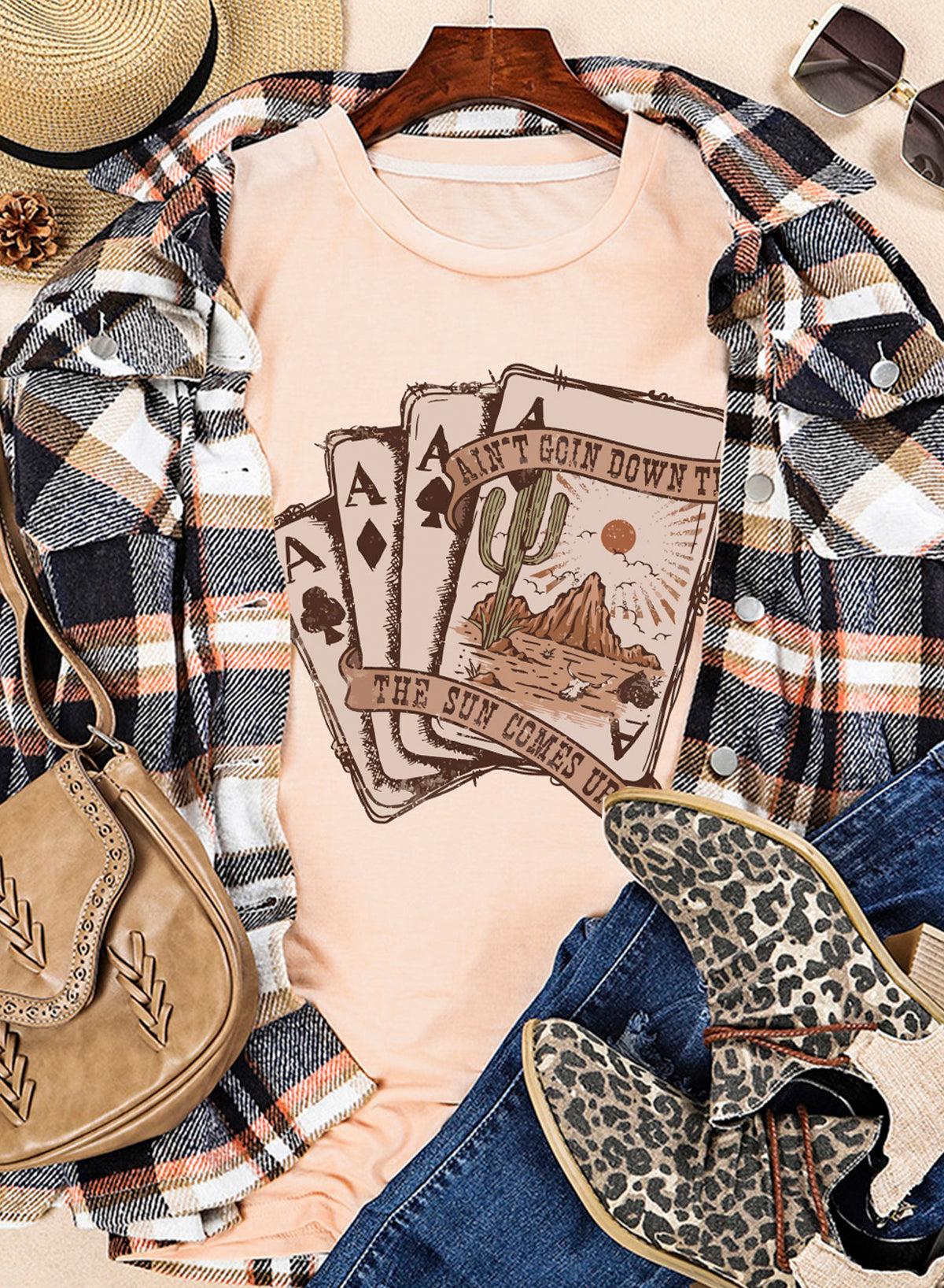 Khaki Poker Cards Graphic Tee