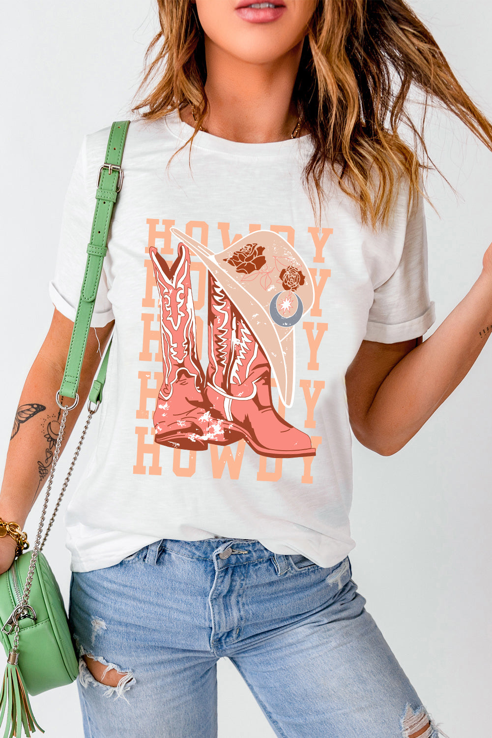 White HOWDY Cowboy Boots Graphic Tee