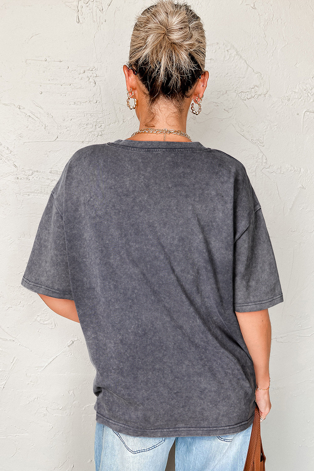 Oversized Grey Mineral Wash TEXAS Steer Head Graphic Tee