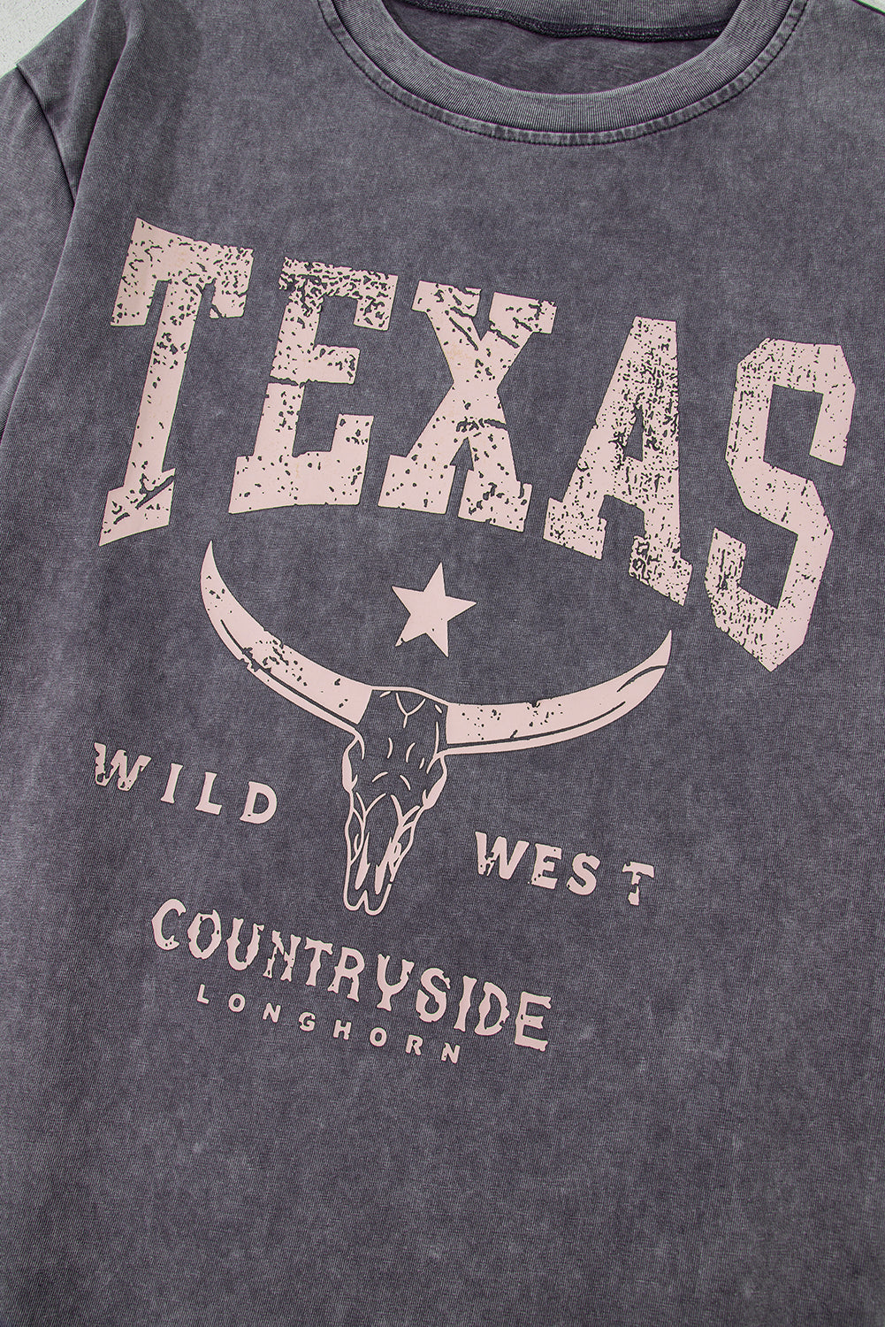 Oversized Grey Mineral Wash TEXAS Steer Head Graphic Tee