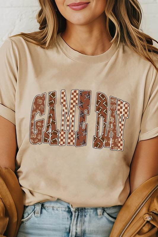 Khaki GAME DAY Rugby Checkered Letter Graphic Tee