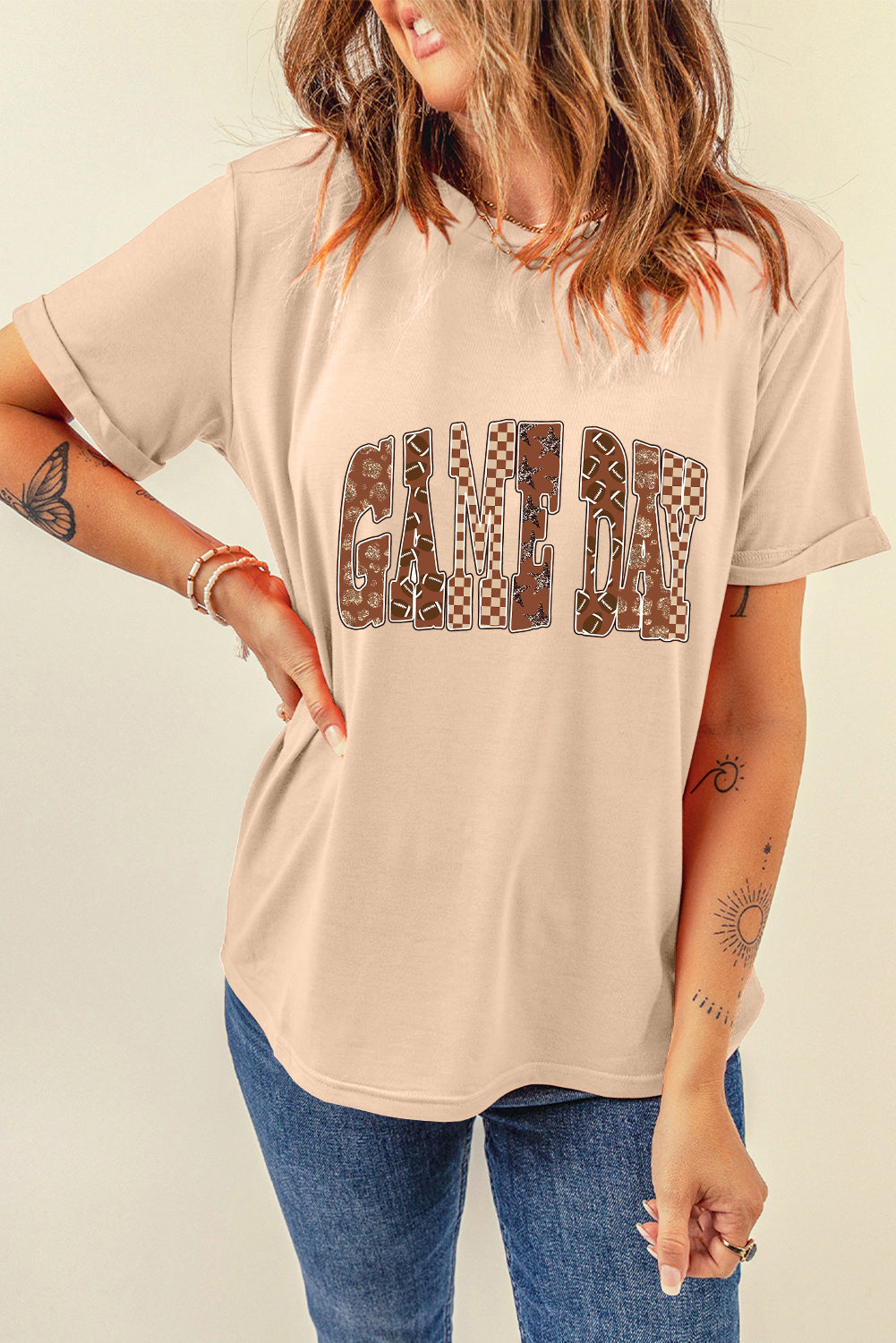 Khaki GAME DAY Rugby Checkered Letter Graphic Tee