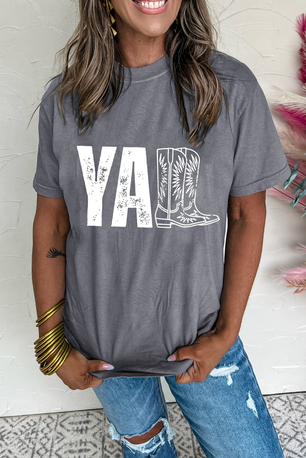 Gray YALL Western Boots Graphic Tee