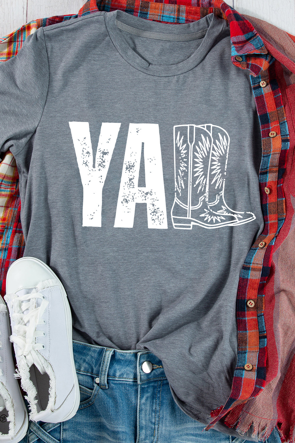 Gray YALL Western Boots Graphic Tee