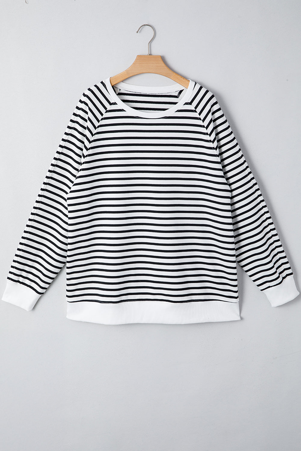 Black Stripe Raglan Sleeve Side Slits Sweatshirt
