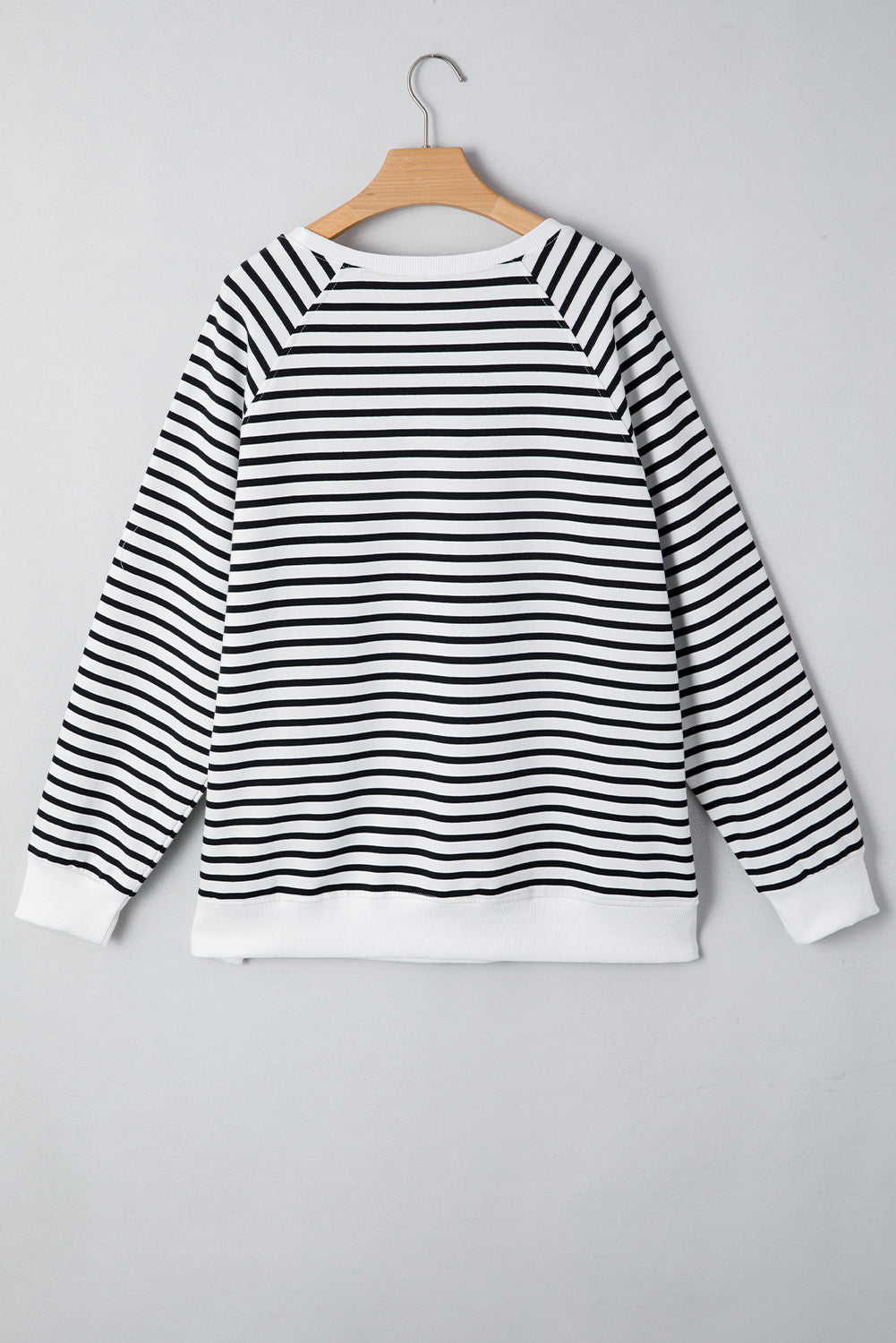 Black Stripe Raglan Sleeve Side Slits Sweatshirt