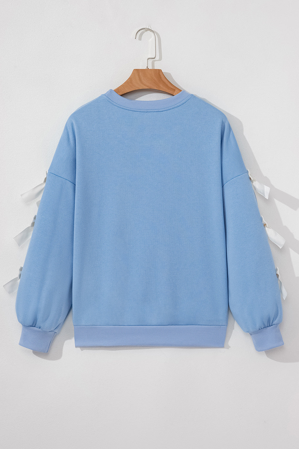 Blue with Ivory Bow Detail Sleeve Crewneck Sweatshirt
