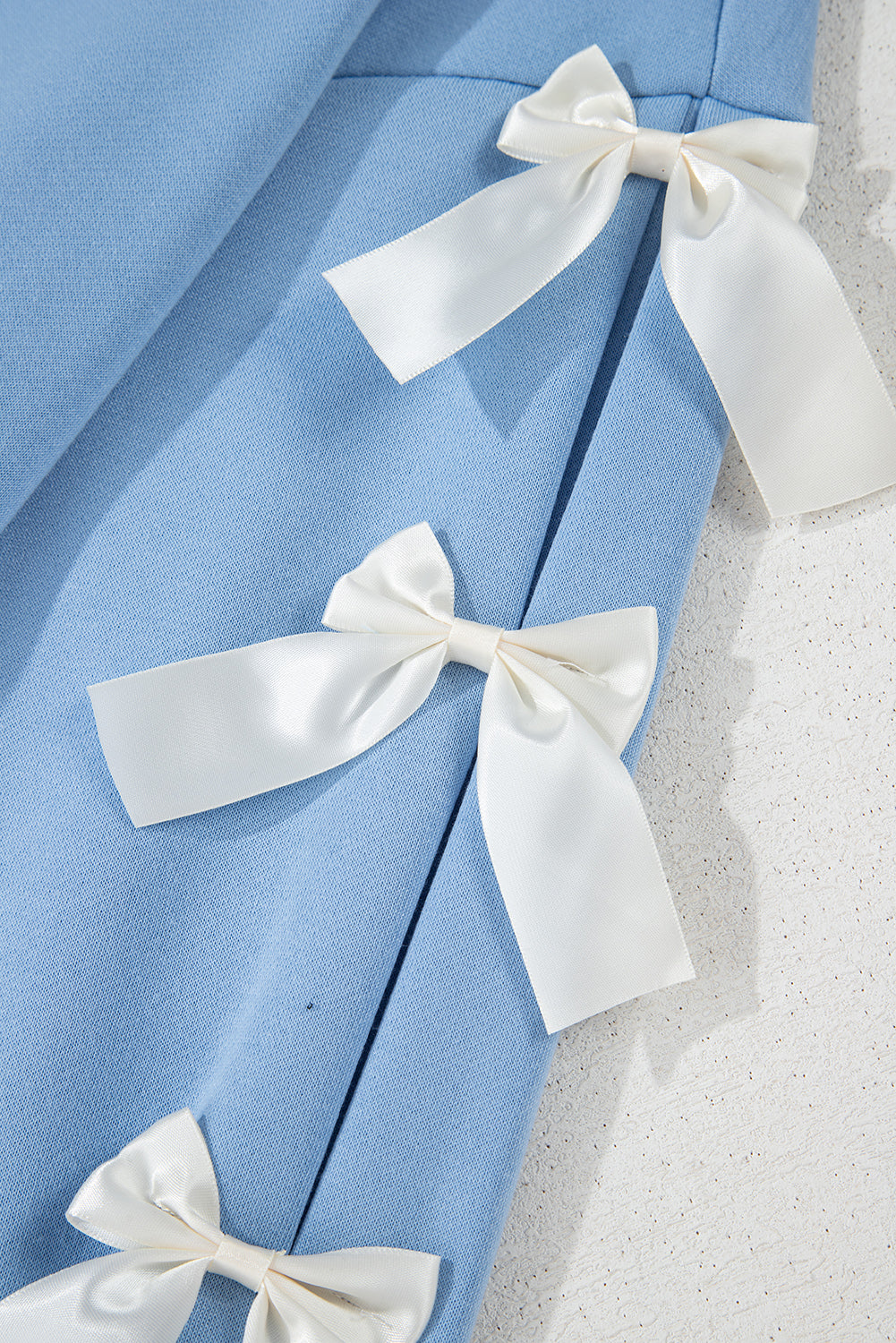 Blue with Ivory Bow Detail Sleeve Crewneck Sweatshirt