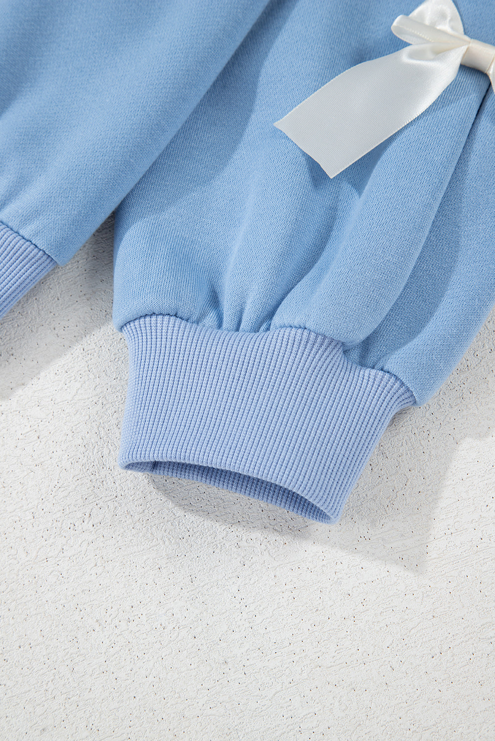 Blue with Ivory Bow Detail Sleeve Crewneck Sweatshirt