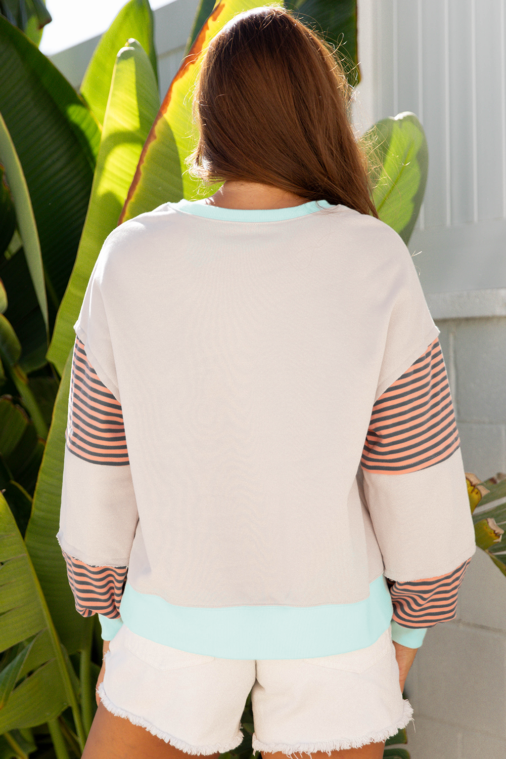Striped Colorblock Patchwork Drop Shoulder Sweatshirt