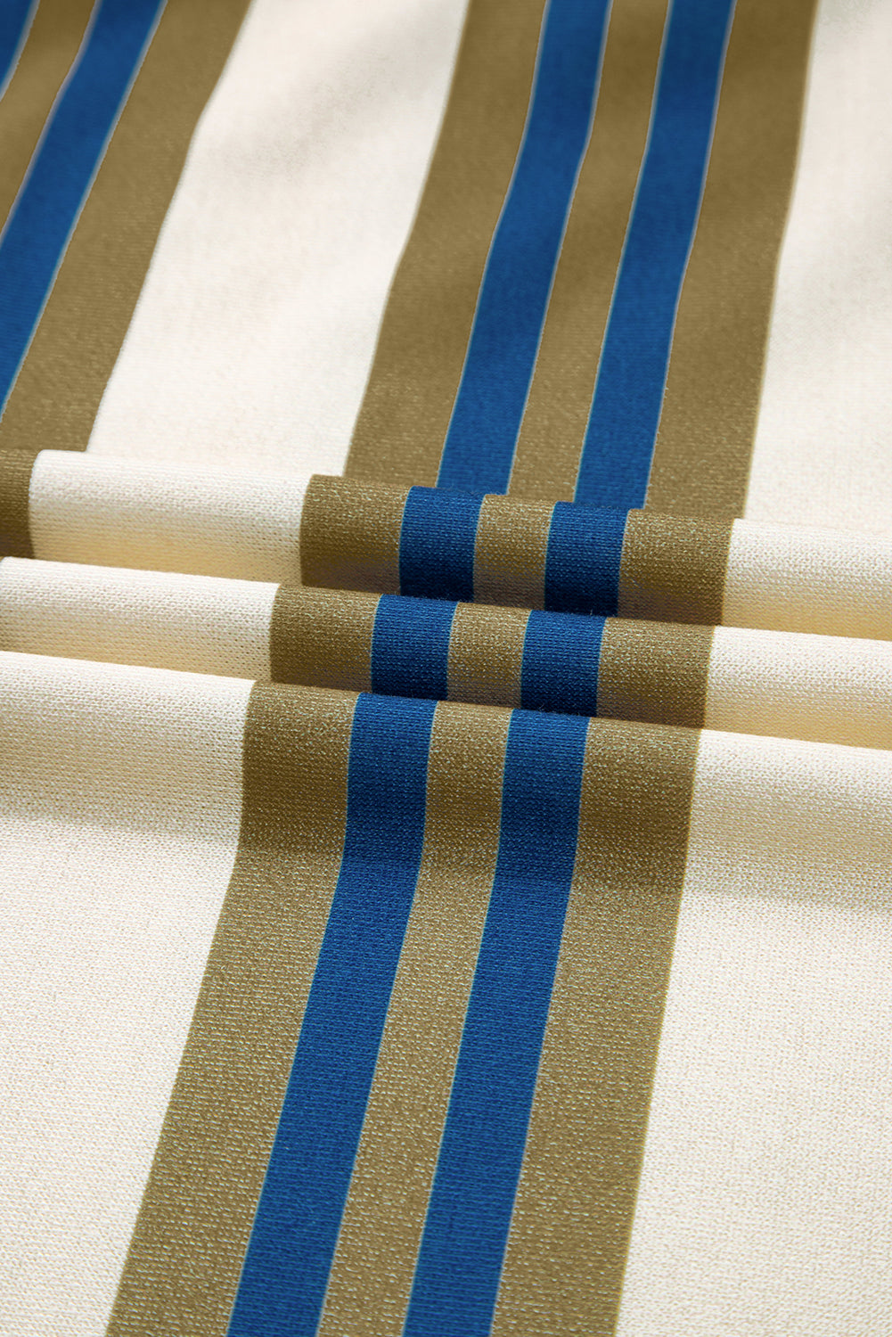 Khaki Stripe Crew Neck Drop Shoulder Pullover Sweatshirt