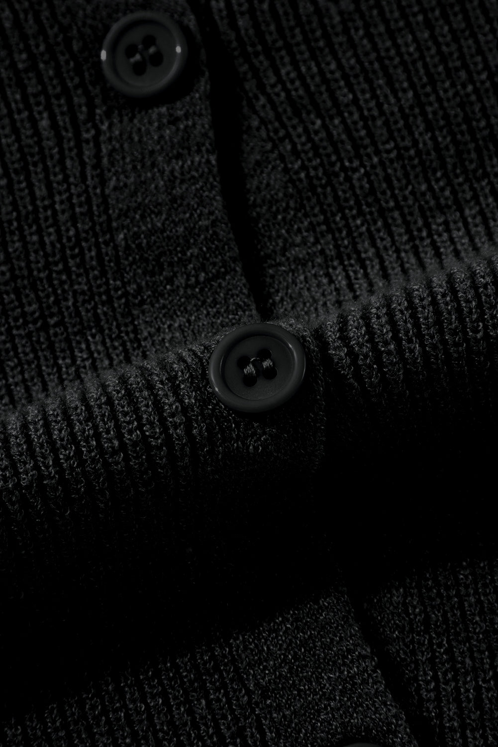 Black Lightweight Ribbed Knit Button Front V Neck Cardigan