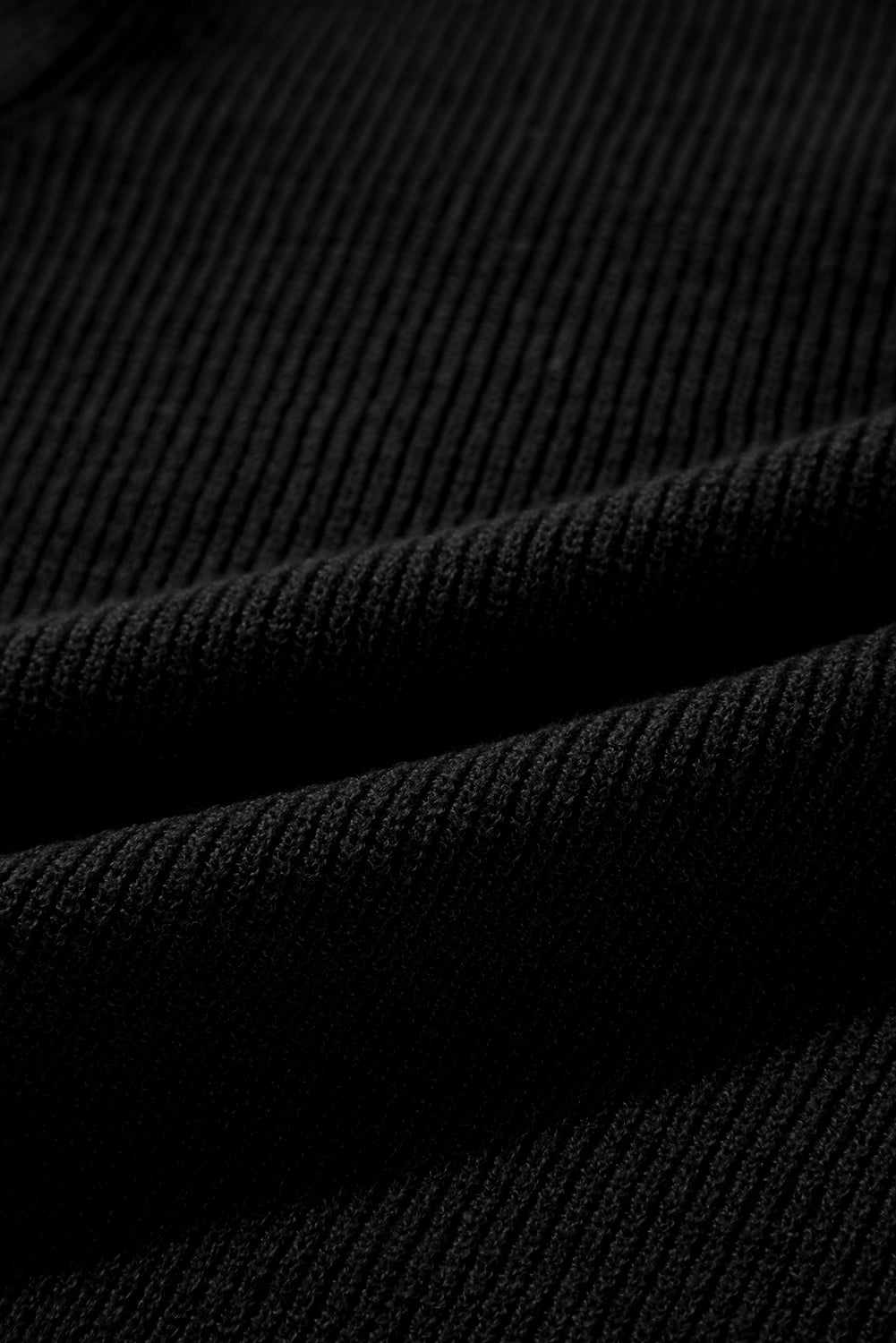 Black Lightweight Ribbed Knit Button Front V Neck Cardigan