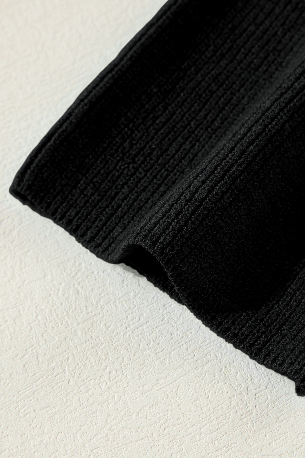 Black Lightweight Ribbed Knit Button Front V Neck Cardigan