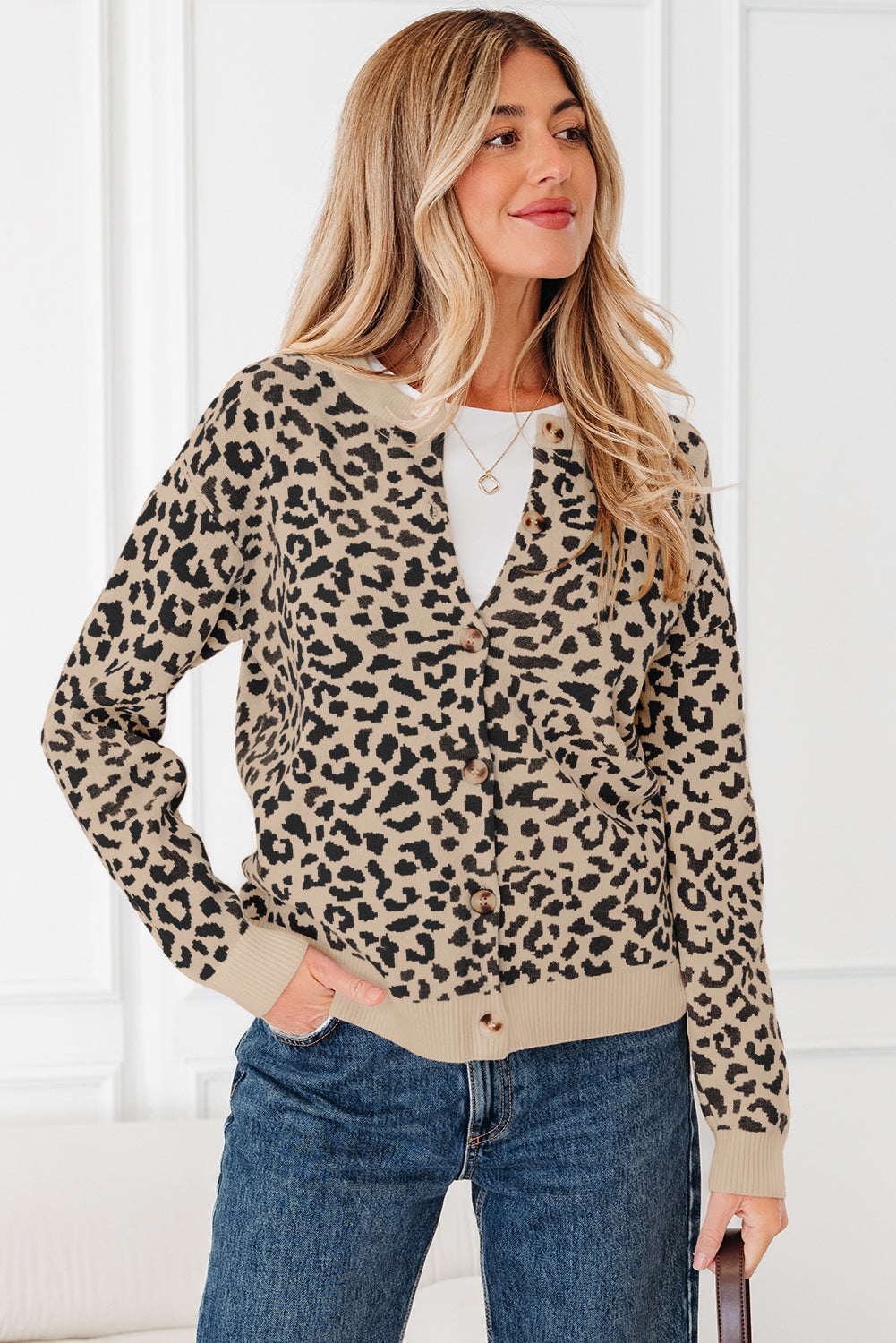 Black Leopard Knitted Cardigan Sweater