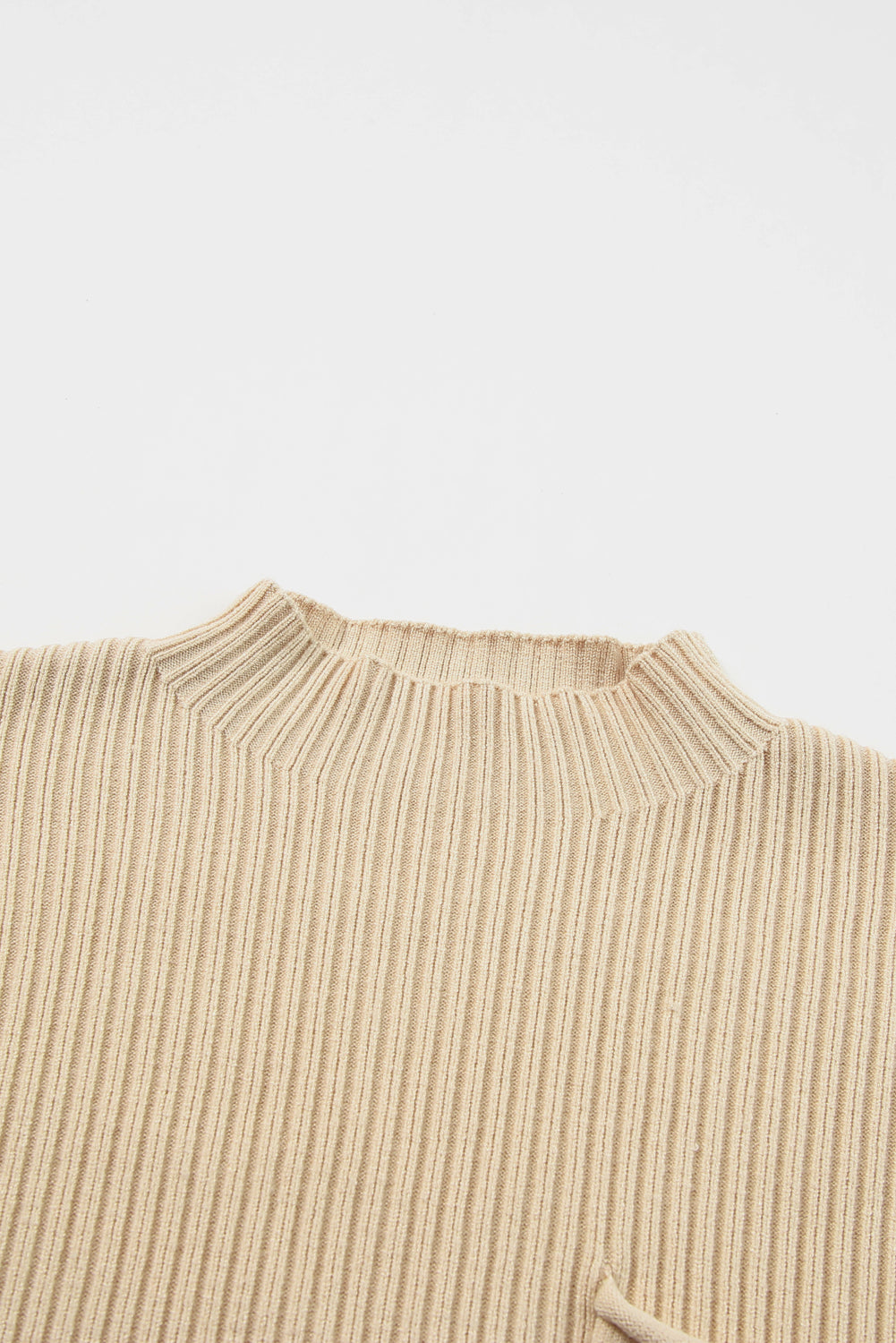 Oatmeal- Patch Pocket Ribbed Knit Short Sleeve Sweater