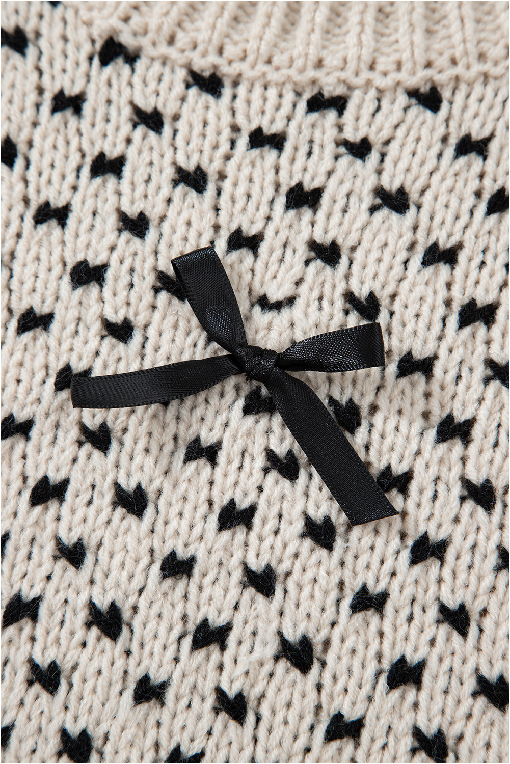 Ivory & Black Bow Dot Ribbed Edge Crew Neck Sweater