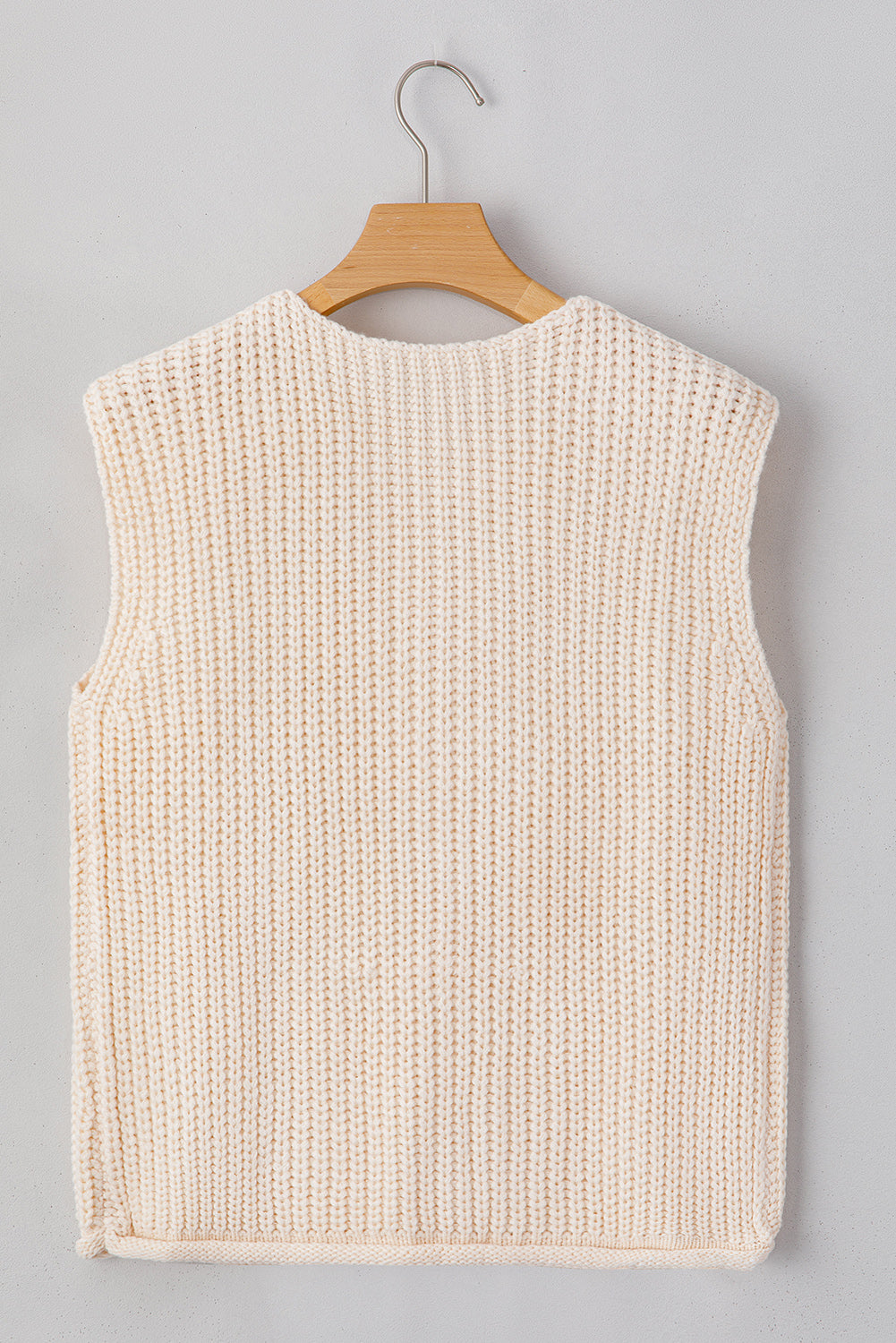 Off White Solid Textured Knit Side Pockets Buttoned Sweater Vest