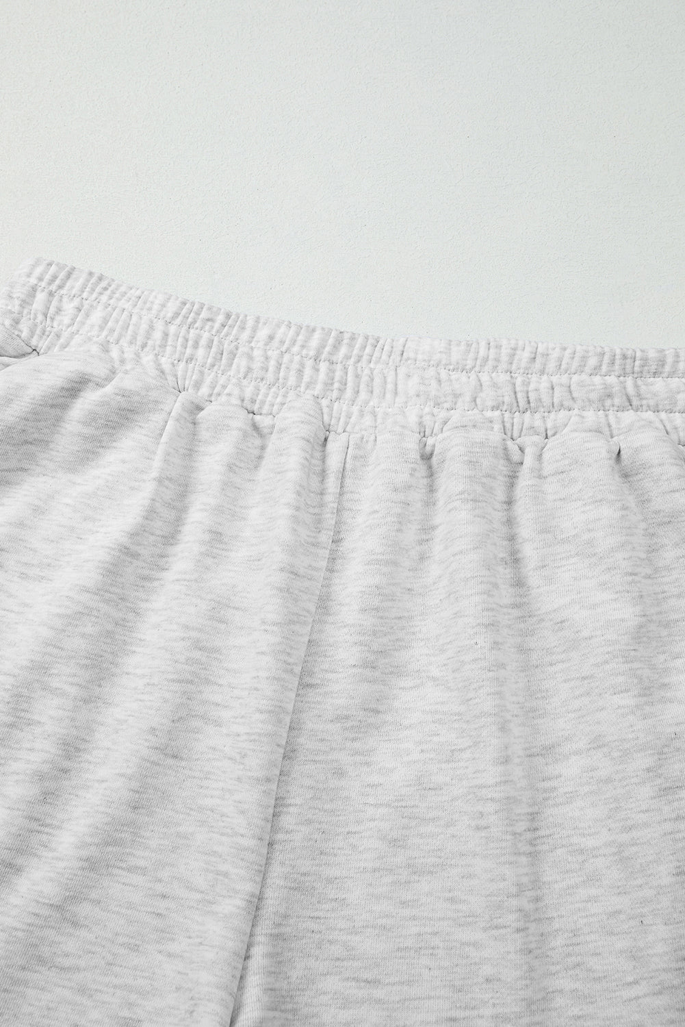 2pc Light Grey Bow Embroidered Detail Puff Sleeve Pullover Short Set