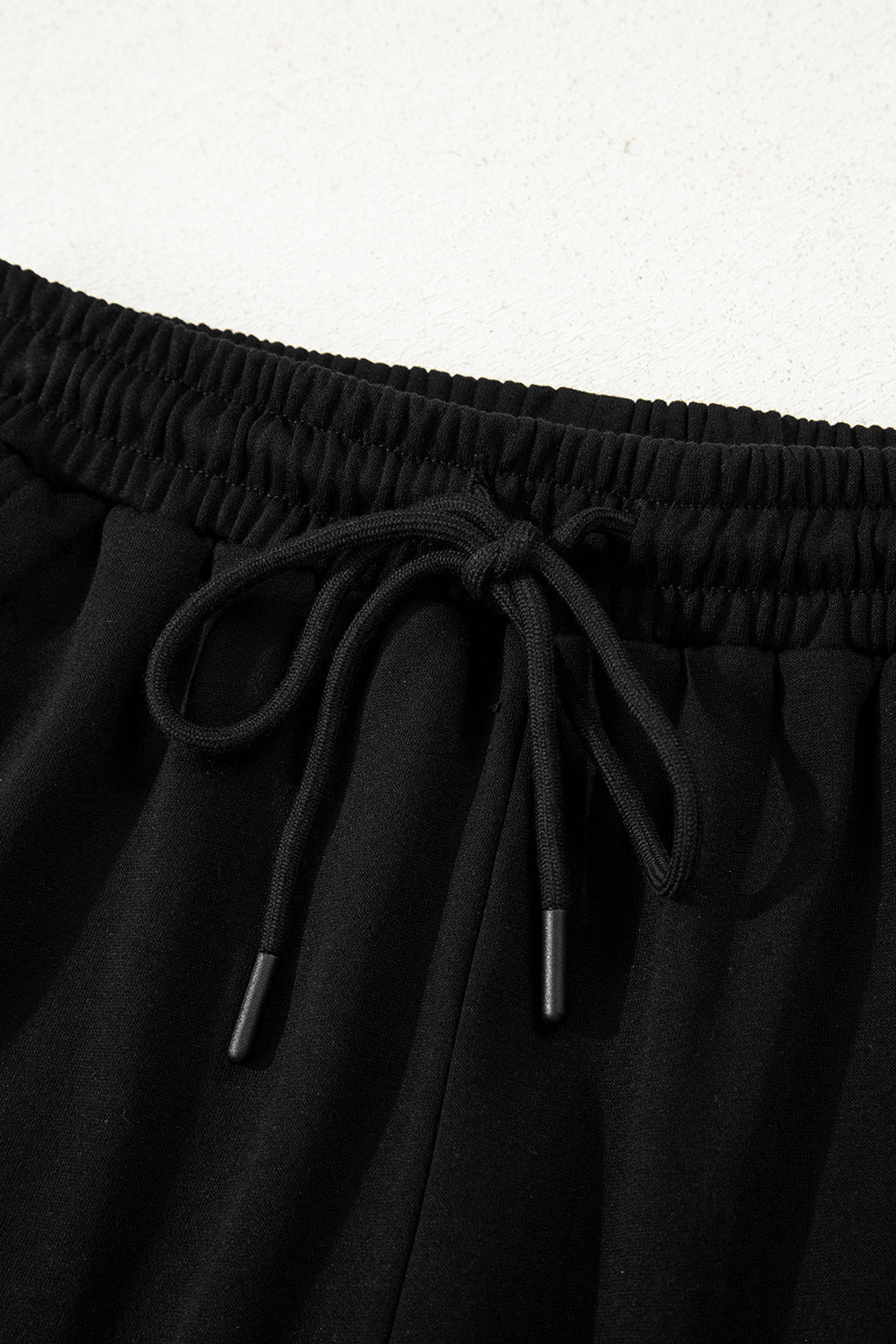 2pc Black Varsity Striped Sleeve Drop Shoulder Sweatshirt & Short Set