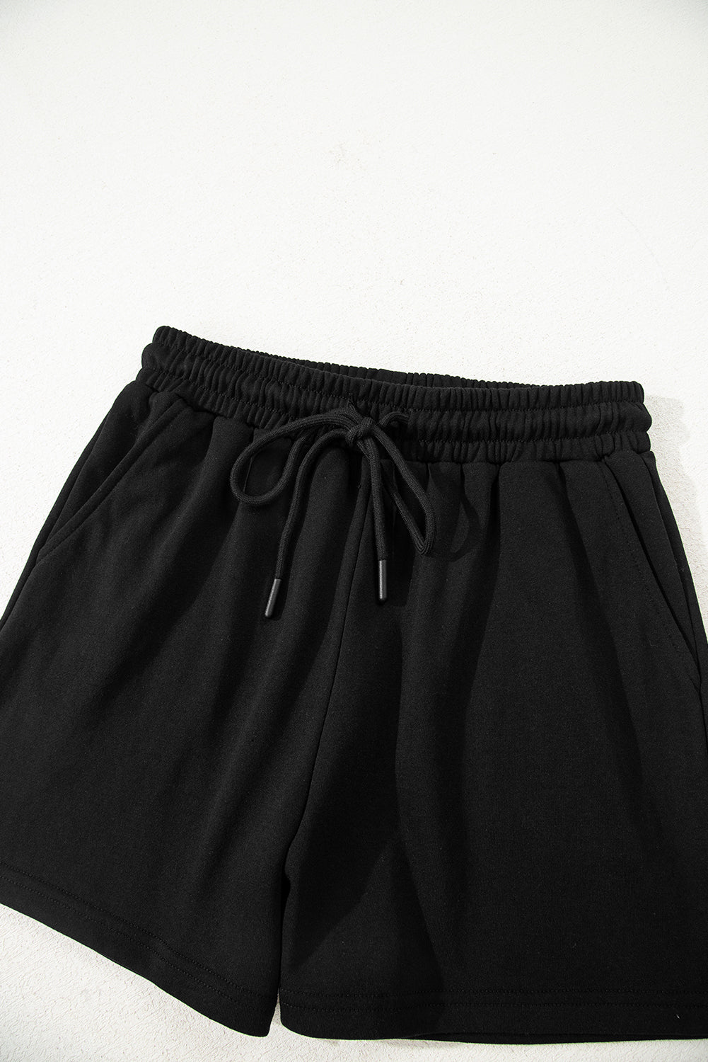 2pc Black Varsity Striped Sleeve Drop Shoulder Sweatshirt & Short Set