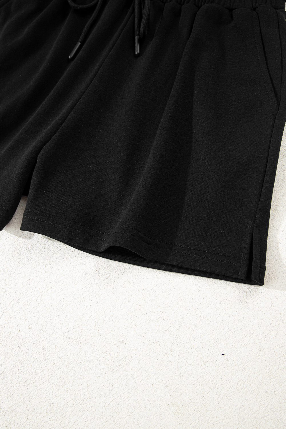 2pc Black Varsity Striped Sleeve Drop Shoulder Sweatshirt & Short Set