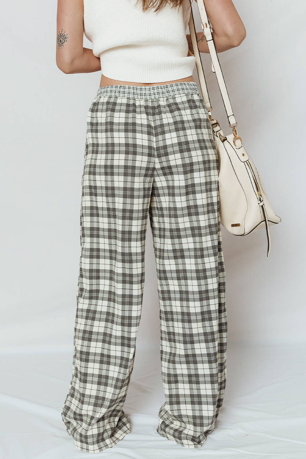 Gray-ish Green Plaid Wide Leg Lounge Pants