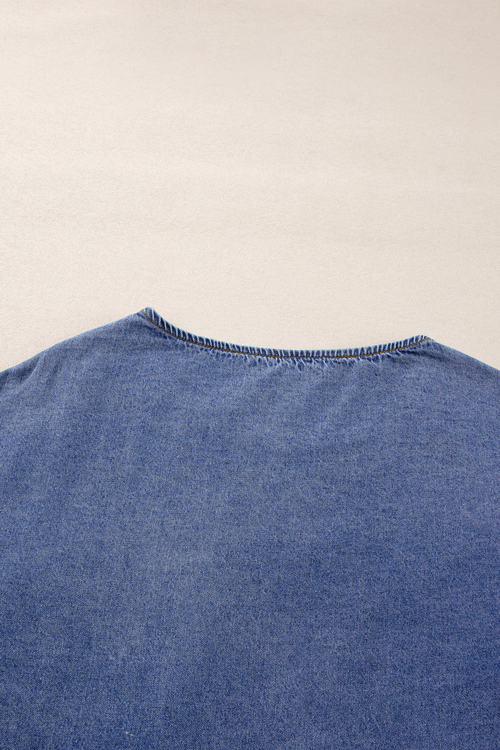 Denim Chambray 3/4 Sleeve Ruffled Patched Pocket Blouse