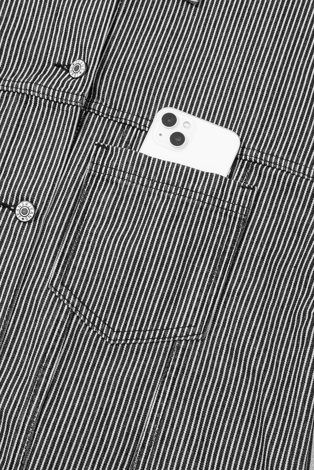 Dark Blue Stripe Washed Oversized Pocketed Denim Jacket