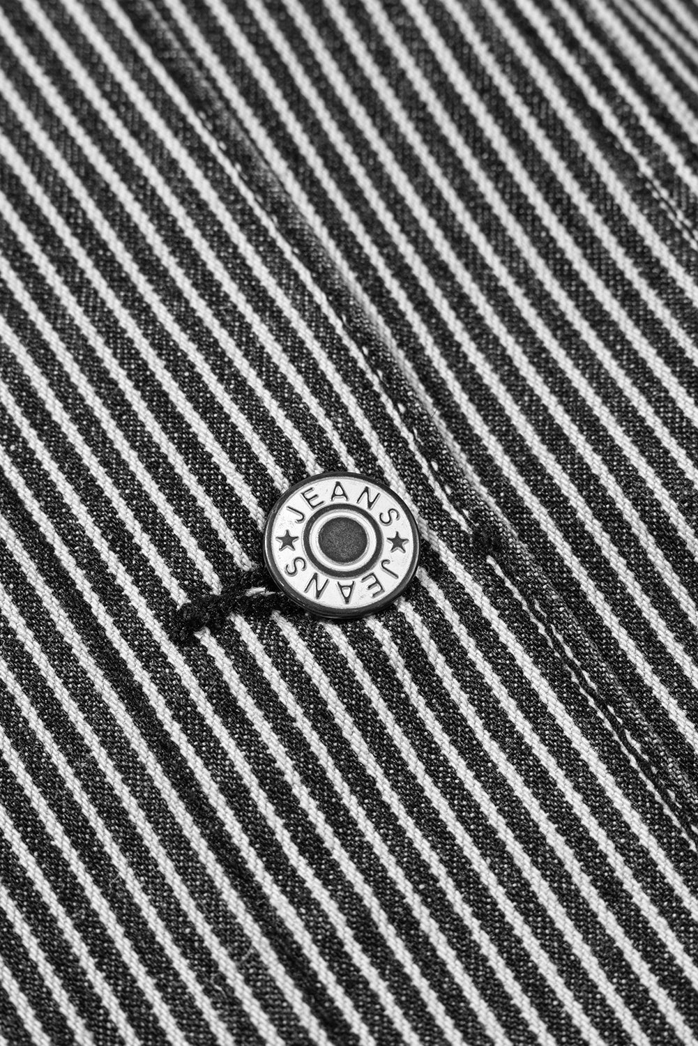 Dark Blue Stripe Washed Oversized Pocketed Denim Jacket