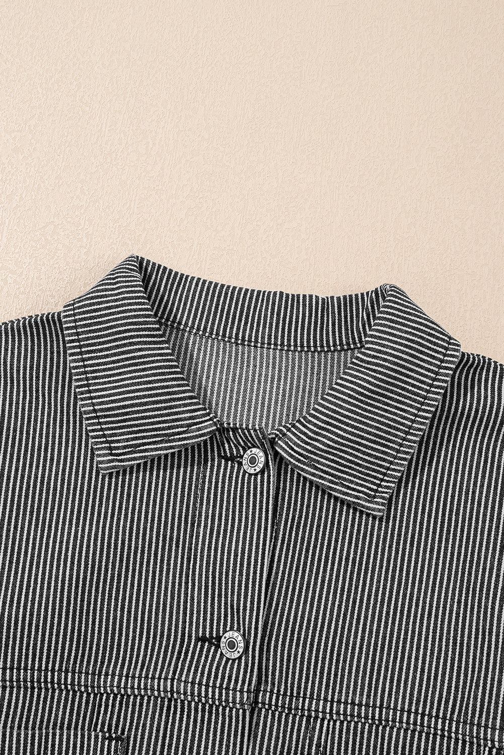 Dark Blue Stripe Washed Oversized Pocketed Denim Jacket