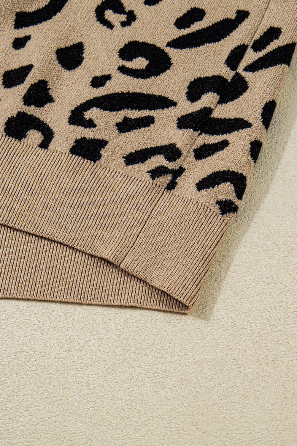 Brown Leopard Lace Detail Button Cuffed Sweater