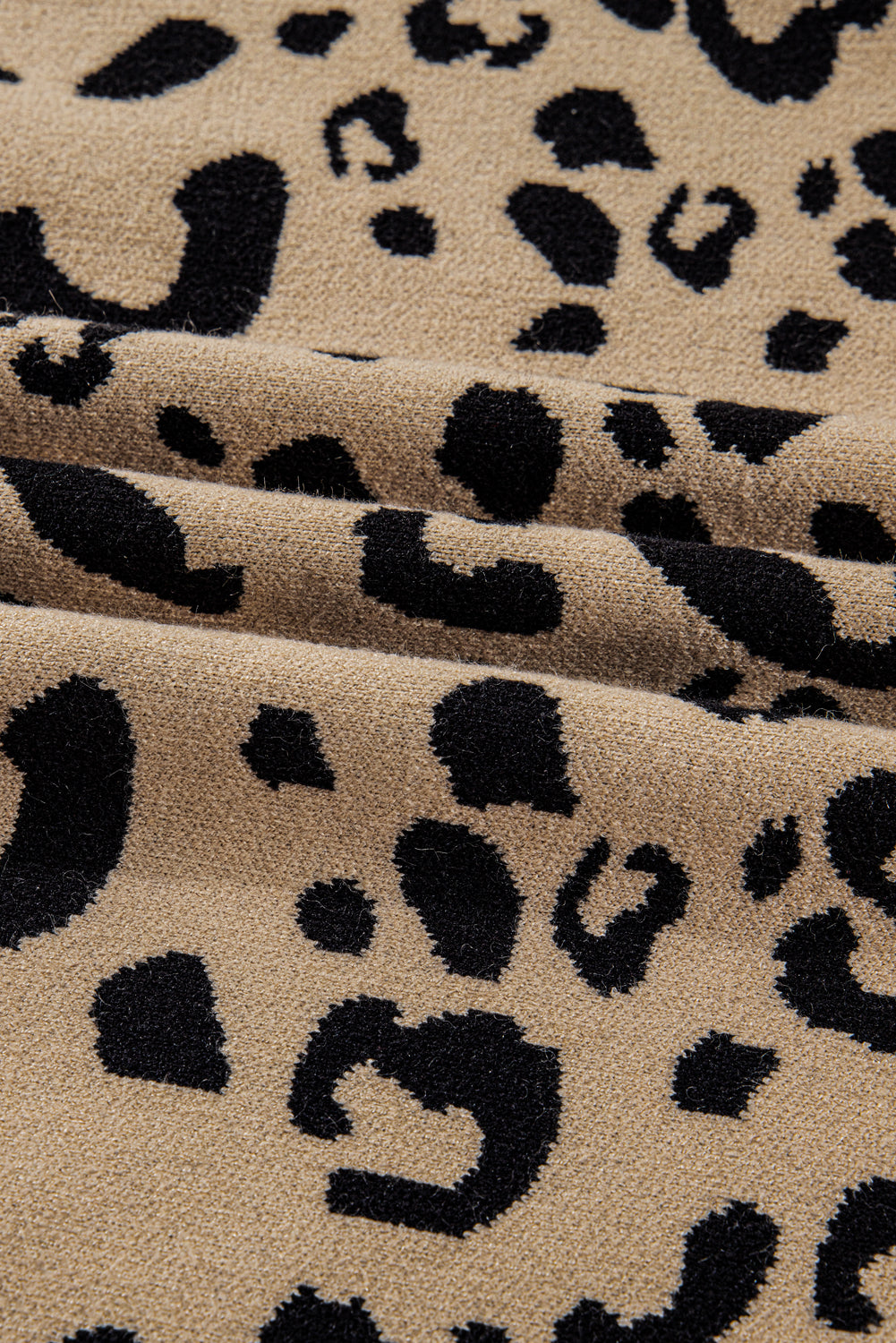 Brown Leopard Lace Detail Button Cuffed Sweater