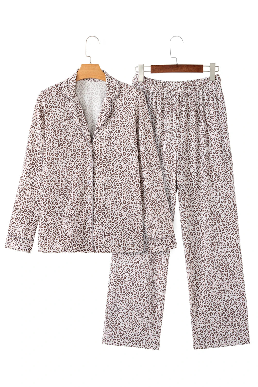 White & Brown Leopard Print  Pajamas Set