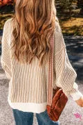 Relaxed Fit Chestnut Striped Textured Sweater