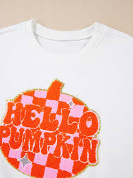 *CLEARANCE* White Terry Pumpkin EMBELLISHED Patch Pullover Sweatshirt